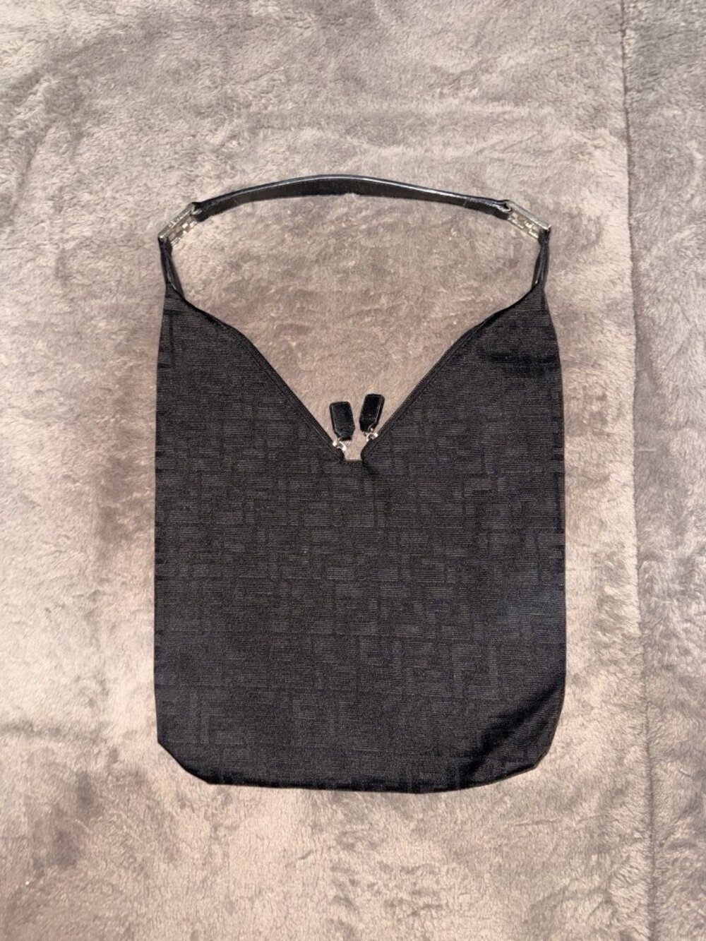 Fendi Zucca FF Monogram Shoulder Bag Black Canvas Leather EUC Auth